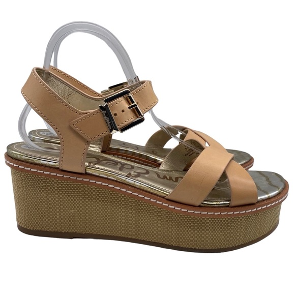 Sam Edelman Sandals Platform Wedge Brown Leather Strappy Buckle Casual Size 9.5S - Picture 2 of 15